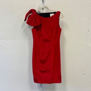 Lotus Grace Sleeveless Bow Shoulder Sheath Cocktail Mini Dress Size 4 Red